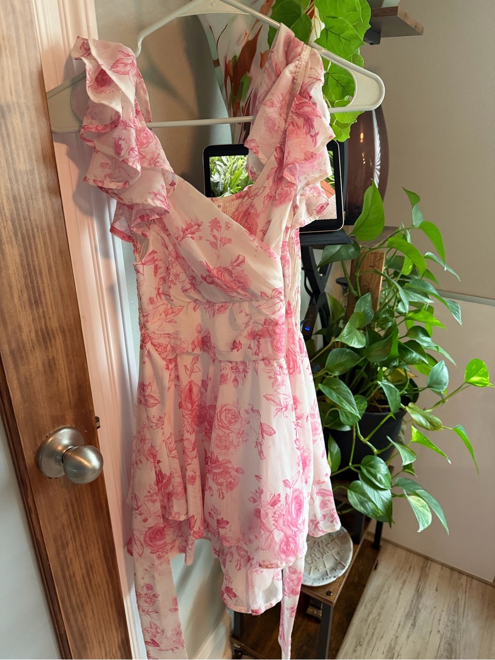 Altar'd State Pink Floral Ruffle Dress